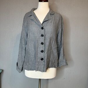 FLAX 100% linen shirt button-down striped blue-gray Size P women’s 4-6